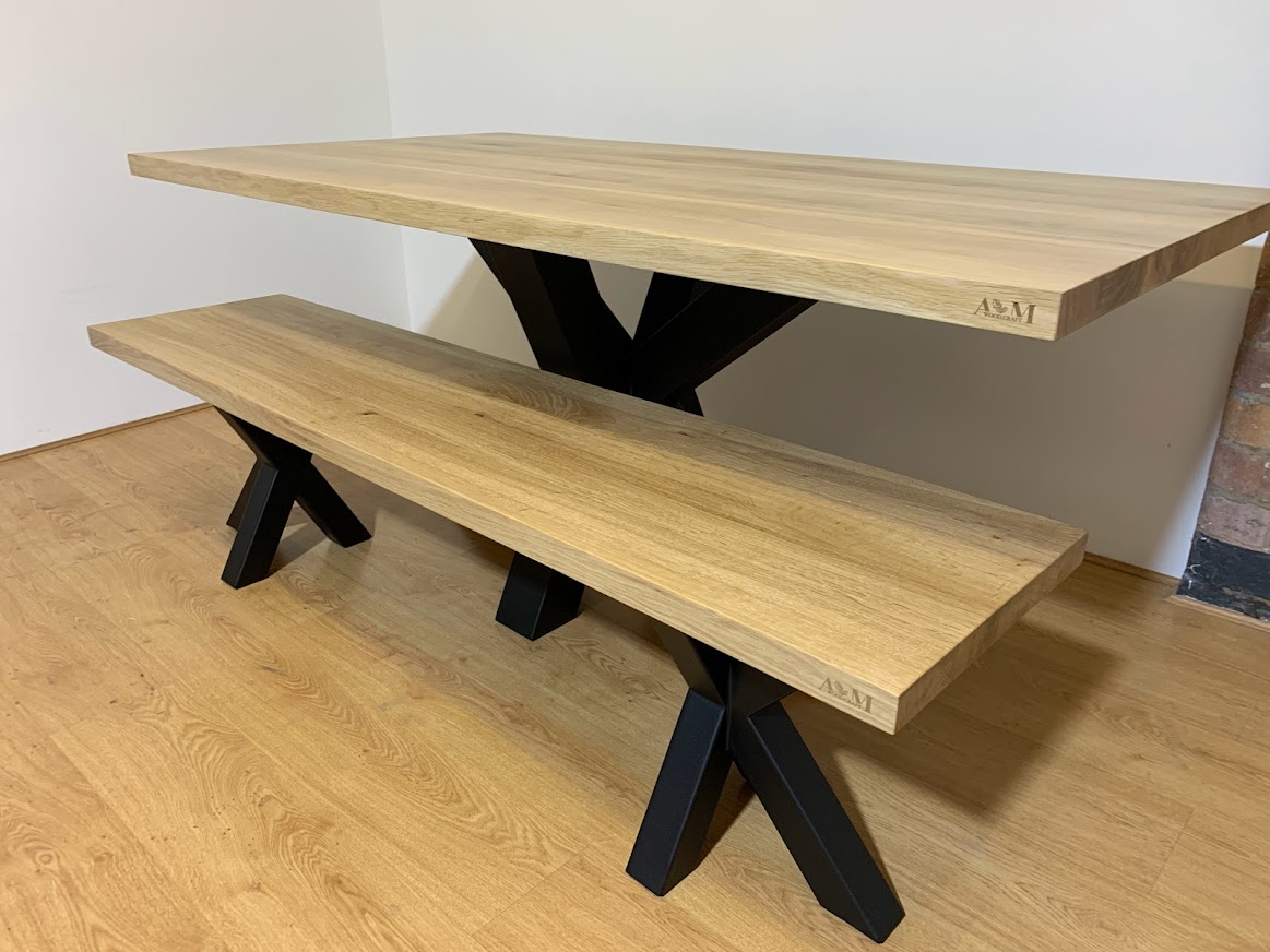 SPIDER CUSTOM MADE Oak Rectangular Dining Table With BENCH Lacquered - Image 2